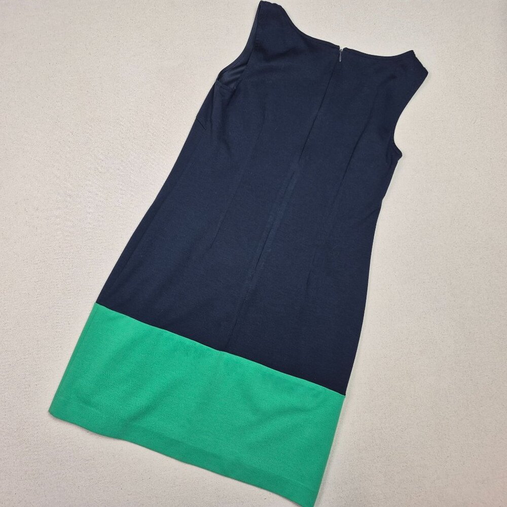 Banana Republic Bodycon Midi Dress Blue/Green Sz 2 Round Neck Zip 80's VINTAGE - Picture 2 of 7